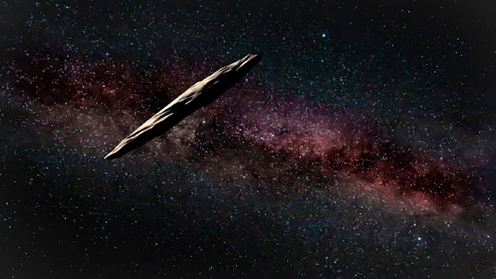 An artist's rendering of 'Oumuamua, a visitor from outside the solar system.