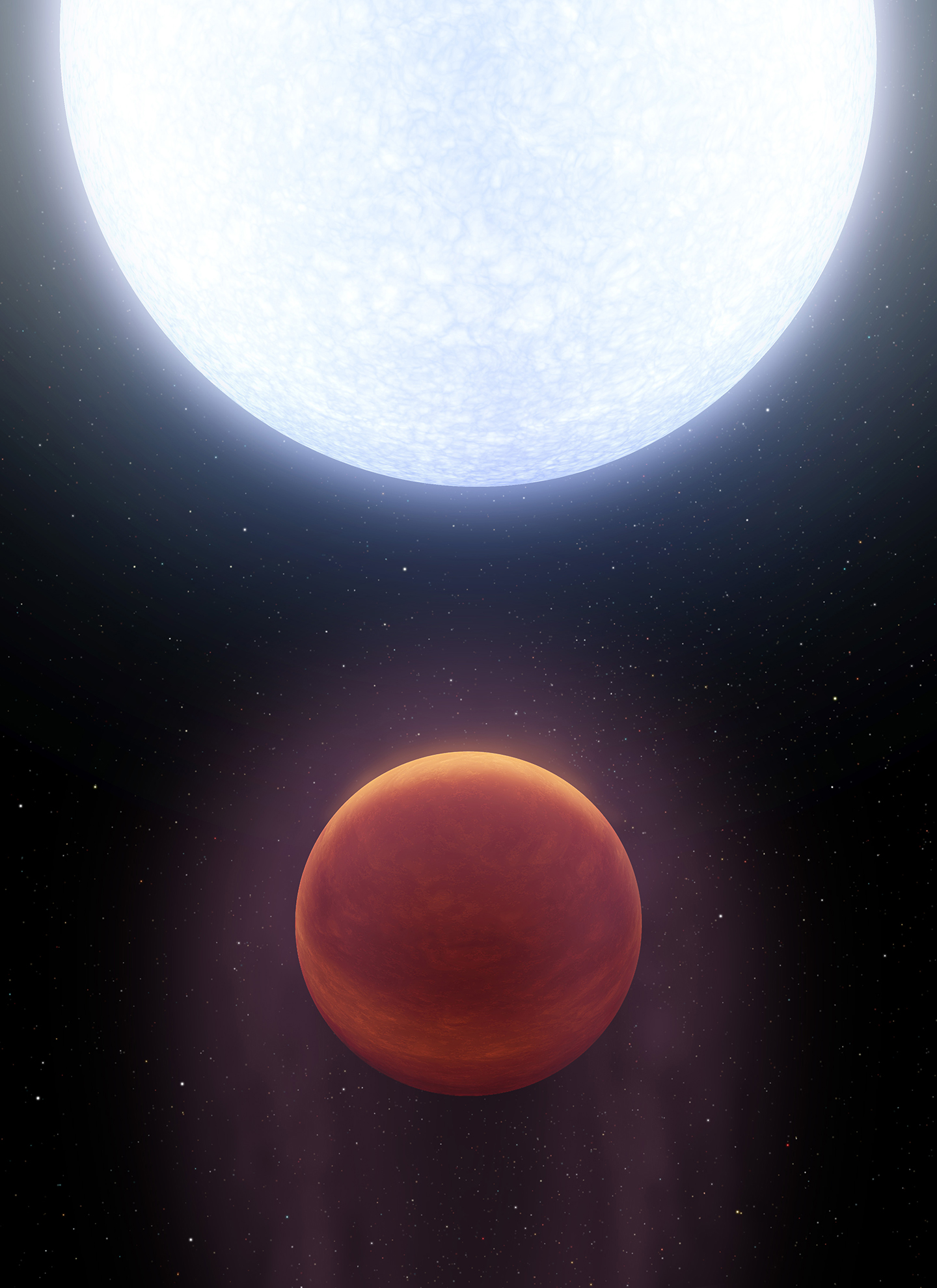 Artist's conception showing the scorching-hot planet KELT-9b orbiting its host star. A newly detected signal may indicate the presence of a similar planet orbiting the star Vega. The discovery of KELT-9b also included major contributions from CfA scientists.