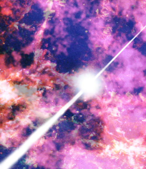 This artist&#039;s conception shows the Crab Nebula pulsar, which astronomers discovered to be sending out pulses of gamma rays with energies exceeding 100 billion electron-volts (100 GeV). A pulsar is a spinning neutron star - the collapsed core of a massive star that exploded as a supernova.