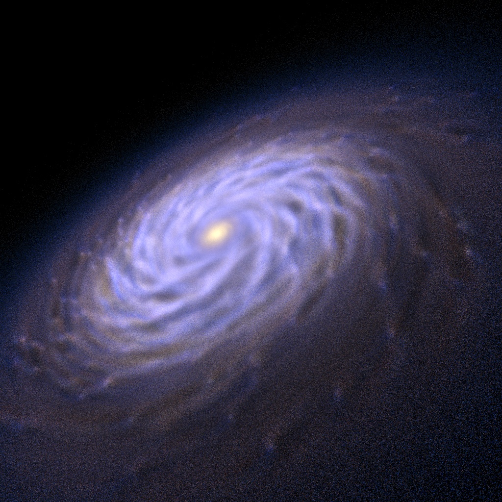 Powerful new computer simulations are allowing astronomers to understand how spiral arms in galaxies form and survive. These simulations suggest that the arms arise as a result of the influence of giant molecular clouds - star forming regions or nurseries common in galaxies. Introduced into the simulation, the clouds act as &quot;perturbers&quot; and are enough to not only initiate the formation of spiral arms but to sustain them indefinitely. In this frame from one such simulation, more than 100 million &quot;stellar particles&quot; form the familiar shape of a spiral galaxy. The full animation has been posted online.