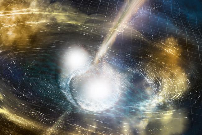 An artist's visualization of the merger of a binary neutron star.