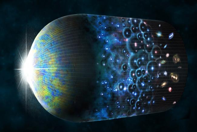 This artist's impression shows the evolution of the Universe