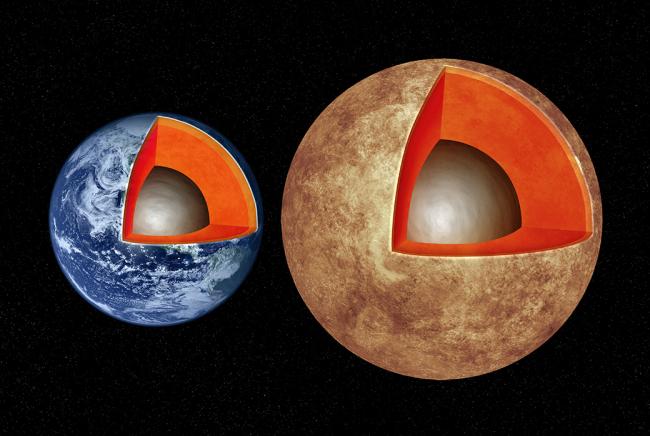 comparison illustration of the interiors of Earth and the exoplanet Kepler-93b