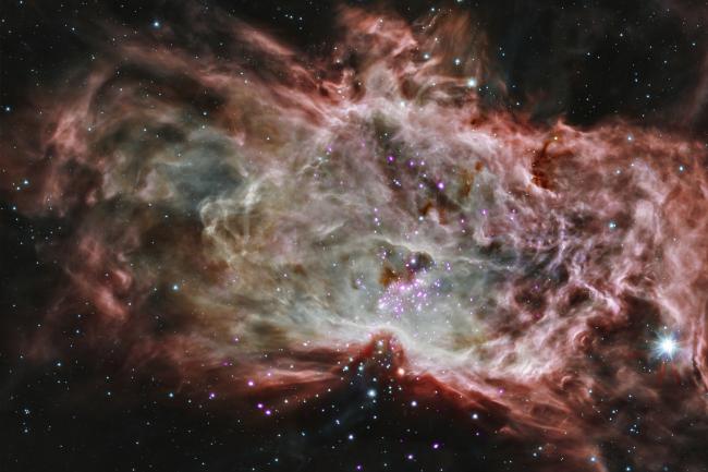 A star cluster in the center of the Flame Nebula about 1,400 light years from Earth. 