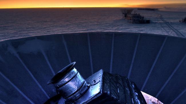 The BICEP3 telescope located at the Amundsen-Scott South Pole Station in Antarctica.