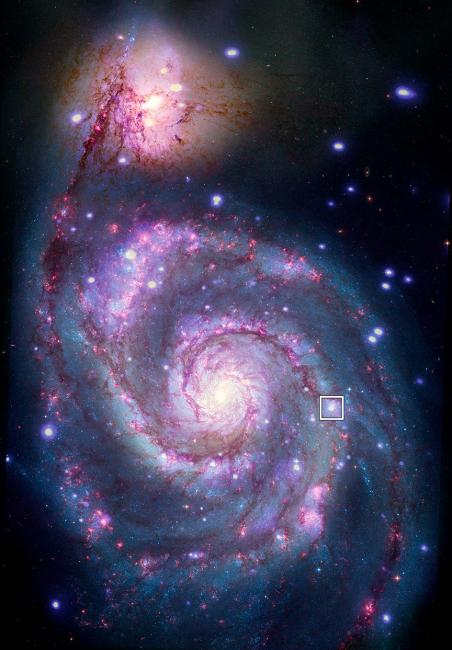 A composite image of M51 with X-rays from Chandra and optical light from NASA's Hubble Space Telescope