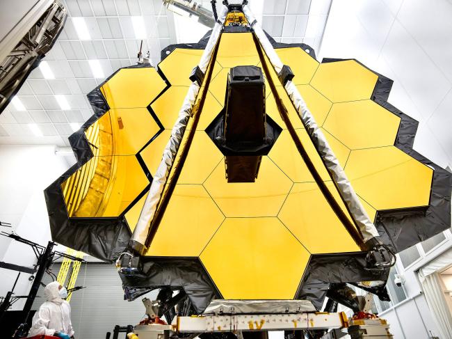 James Webb Space Telescope primary mirror prepared for testing at the Johnson Space Center.
