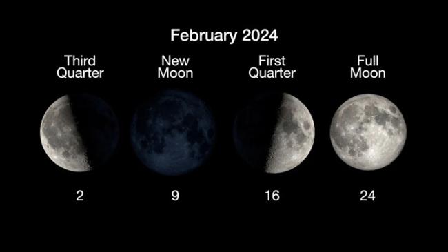 The phases of the Moon for February 2024.