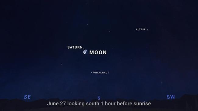 Sky chart showing the pre-dawn sky on June 3, with Saturn, Mars, and the crescent Moon.